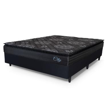 Imagem de Cama Box Casal Queen Colchão Com Molas Ensacadas City Pillow Top 158x198x61cm Preto Hellen