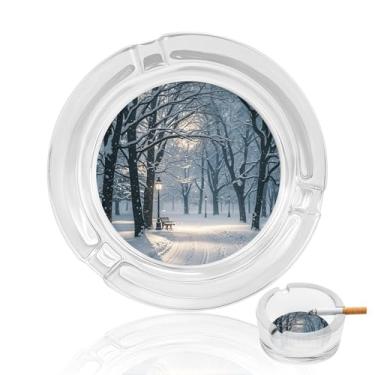 Imagem de Cinzeiro de vidro de cristal de inverno caindo no parque, cinzeiro redondo de vidro resistente para fumar cinzeiro portátil decorativo moderno para uso em casa, escritório, interior, exterior, pátio