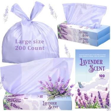 Imagem de 200 unidades de sacos de higiene perfumados de lavanda de 45 x 25 cm, eliminação discreta de resíduos para produtos femininos, descarte de fraldas ou sacos de lixo de animais de estimação com abas
