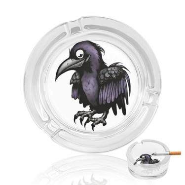 Imagem de Cinzeiro de vidro de cristal Ravens, cinzeiro redondo para fumar de vidro resistente, portátil, decorativo, moderno, para uso em casa, escritório, interior, exterior, pátio