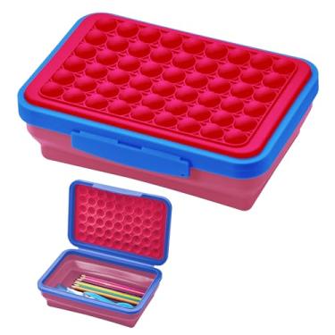 Imagem de LockerMate Caixa de lápis expansível com estojo dobrável Pop-It Top para artesanato e material escolar, rosa/roxo