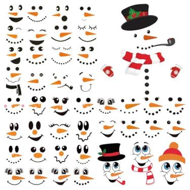 Imagem de 44 peças de adesivos de rosto de boneco de neve para artesanato enfeites de Natal fofos decalques de rosto de homem de neve adesivos de Natal para janela copos de vidro bolas potes suprimentos de