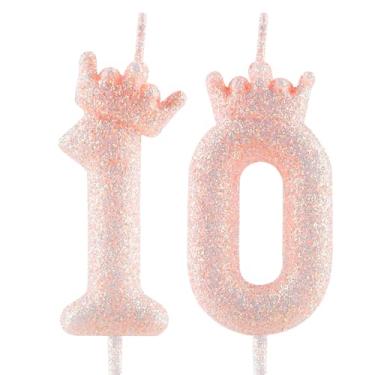 Imagem de Velas de aniversário com coroa laranja com purpurina, número de aniversário laranja claro para decoração de topo de bolo, meninas, casamento, comemoração, artigos para festas felizes