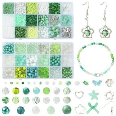 Imagem de Echoed Elegance Contas de vidro de 8 mm para fabricação de joias (34 cores) – contas redondas de cristal e contas de sementes com berloques – Pulseira DIY, colar, brinco, kit de artesanato – Materiais