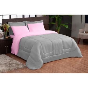 Imagem de Edredom Queen 5 Peças Dupla Face Fronha Estampada Mickey(te amo rosa cinza,casal queen)