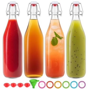 Imagem de Miukada Pacote com 4 garrafas de vidro com tampa giratória, tampa flip top com tampas herméticas para fermentação, refrigerante, kombucha, suco, kefi, vinho