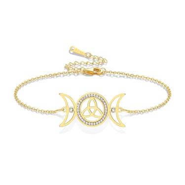 Imagem de VASSAGO Pulseira de Deusa da Lua Tripla Aço Inoxidável Pulseira com Pingente de Nó Celta Ajustável em Camadas Tornozeleira Wicca Amuleto Joias Irlandesas para Mulheres, One Size, Aço inoxidável, Sem