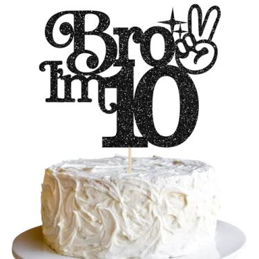 Imagem de Gyufise 1 peça Brother I'm 10 Cake Topper Glitter Happy 10th Birthday Cake Pick Bro I'm 10 Cake Decoration It's My 10th Birthday Decoration for Boys Cheers to 10 Years Old Birthday Party Supplies