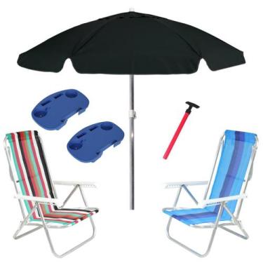 Imagem de Kit Praia 2 Cadeira 8 Pos Alumínio Guarda Sol 2m Bagum Preto 2 Mesa Po