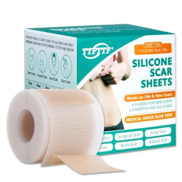 Imagem de Fita de silicone para cicatriz, folhas de silicone para cicatrizes (rolo de 1,6 x 203 cm - 2 m), folhas de silicone para cicatrizes faciais, fita de silicone reutilizável de grau médico para