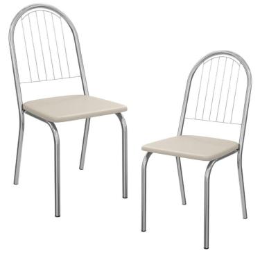 Imagem de Kit 2 Cadeiras Cromada Sala Jantar 2C077CR Corino Nude Kappesberg