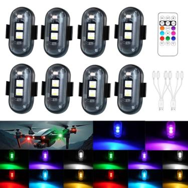 Imagem de Luzes estroboscópicas sem fio recarregáveis com controle remoto, 8 cores USB anticolisão, luzes LED sem fio para carro, motocicleta, drone, aeronave, carrinho de golfe, bicicleta, barco, caminhões à