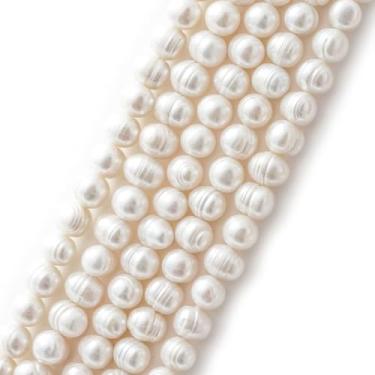 Imagem de Adabele 2 fios de batata natural real redonda branca cultivada pérola de água doce contas soltas 10-11 mm para fabricação de joias (71 cm no total) FP4-11