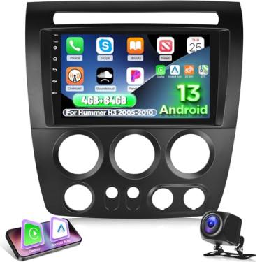 Imagem de [4+64G] para Hummer H3 2005 2006 2007 2008 2009 2010 Android Car Stereo - Carplay sem fio e Android Auto - Rádio com tela sensível ao toque de 9 polegadas com 32EQ DSP/WiFi/GPS/SWC/espelho + câmera de