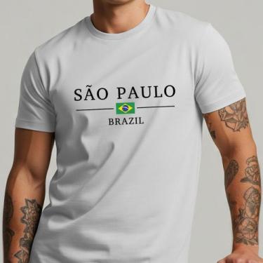Imagem de Camiseta Masculina São Paulo Brazil Estilo Casual Estampa Bandeira - Y