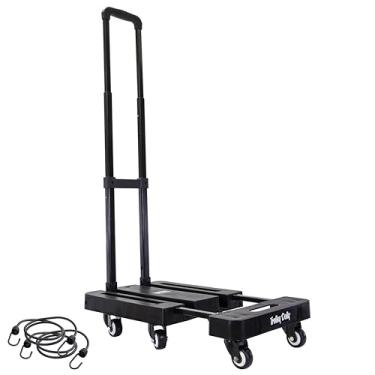 Imagem de dbest products Carrinho com plataforma Trolley Dolly Carrinho de mão de 6 rodas para movimento, carrinho de mão dobrável, alça telescópica, placa expansível para dedos e inclui 2 cordas elásticas