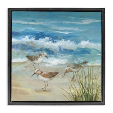 Imagem de Stupell Industries Beach Sandpiper Gathering Black Framed Floater Canvas Wall Art Design por Nan, 63 x 63 cm