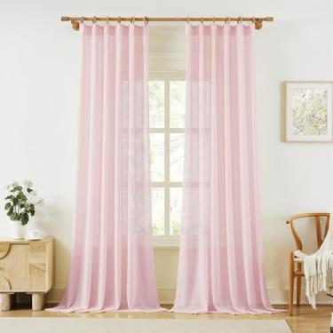 Imagem de Cortinas transparentes plissadas de 262 cm de comprimento para sala de estar, cortinas de filtragem de luz texturizadas extralongas para dormitório de meninas, tratamentos de janela rosa suave e leve