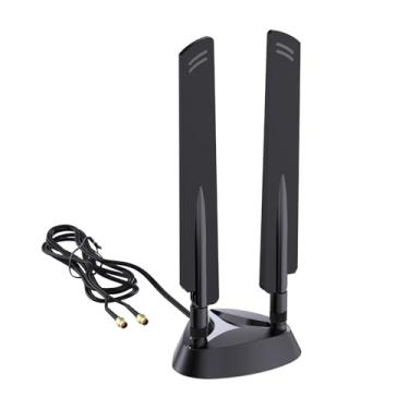 Imagem de QFly Antena WiFi 6e Tri-Band 6GHz/5GHz/2,4GHz RP-SMA Antenas Wi-Fi com base magnética e cabo de extensão de 2 metros para PC, desktop, roteador adaptador de cartão sem fio PCIE