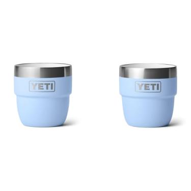 Imagem de Copo empilhável YETI Rambler de 118 ml, aço inoxidável, copo de café expresso/café isolado a vácuo, pacote com 2, azul celeste grande