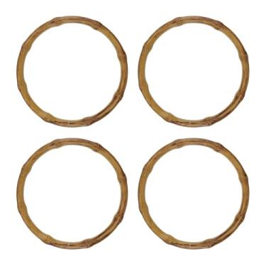 Imagem de Geesatis 4 peças de substituição de alças de mão de imitação de madeira, alças de plástico em formato redondo, alças redondas para bolsa de crochê bolsa de praia de tecido de vime (diâmetro: 15 cm)