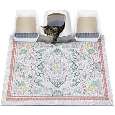 Imagem de Glittme Tapete de areia para gatos com fundo antiderrapante tapete de caixa de areia impermeável tapete de armadilha de areia fácil de limpar tapete de comida de gato lavável para gatinho, GG