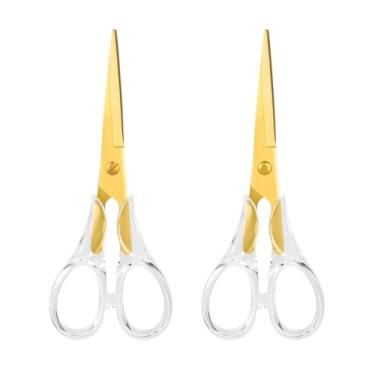 Imagem de Honagu Tesoura de acrílico, pacote com 2, 16,5 cm, multiuso, de aço inoxidável, afiada, segura, tesoura de papel e tecido para escritório, casa, escola, costura e artesanato (dourada)