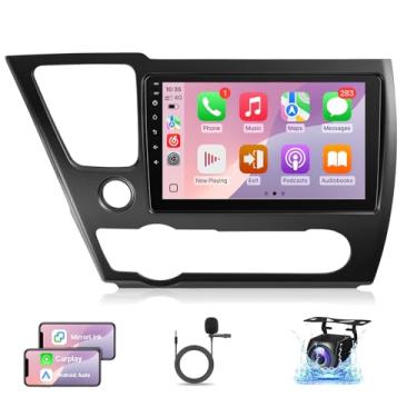Imagem de Leadfan Rádio estéreo automotivo para Honda Civic 2013, 2014, 2015, 2016 e 2017, com câmera de backup sem fio CarPlay Android Auto/Bluetooth/GPS/FM/SWC, 1080P, 2G + 32G