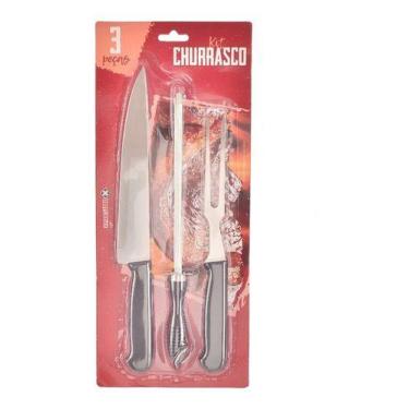 Imagem de 10 Kits De Churrasco com 3 Peças Faca Garfo Chaira - Univendas