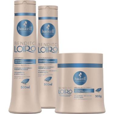 Imagem de Kit Haskell Bendito Loiro Shampoo Condicionador 500ml Máscara Tratamen