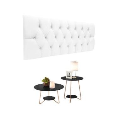 Imagem de Conjunto Cabeceira Painel Estofada Capitonê 140 cm Branco Paris e Mesa