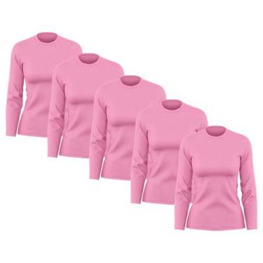 Imagem de Kit 5 Camisetas Feminina Manga Longa Dry Fit Básica Lisa Proteção Sola