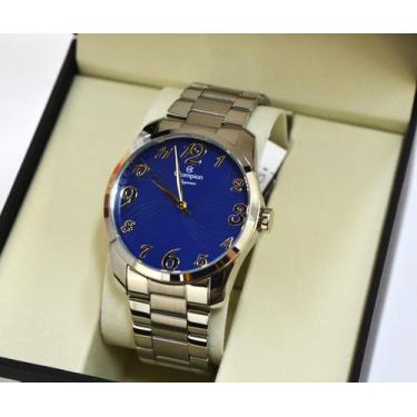 Imagem de Relogio champion prateado visor azul grande numeros cn26715f