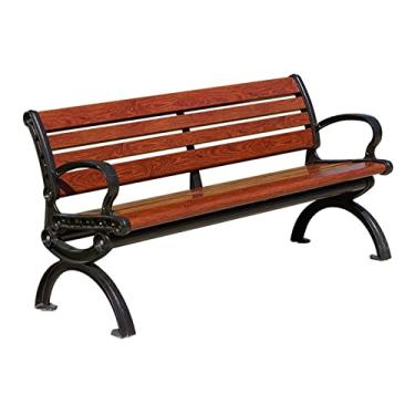 Imagem de Banco externo banco de jardim banco de parque de metal fundido bancos de madeira de plástico para área externa varanda frontal 1,5 m móveis ao ar livre para pátio, parque, gramado, quintal bancos de