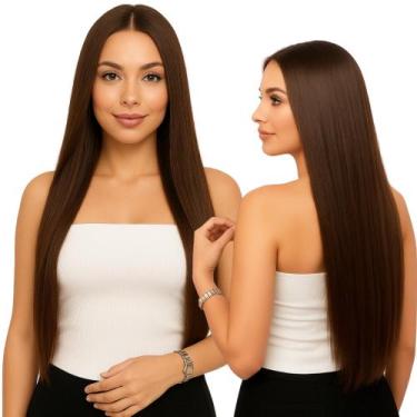 Imagem de Peruca Lace Wig Lisa Sem Franja Castanho Fibra Futura 70cm - Maya Hair