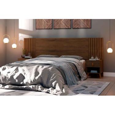 Imagem de Cabeceira Box Casal Lady Ripado com Criados Embutidos, 140-160 cm, Madeira Natural, Design Moderno (Jequitibá)