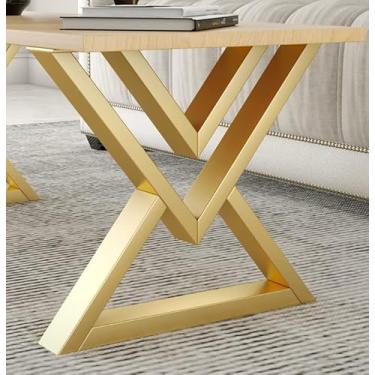 Imagem de Pernas de mesa de centro 40,6 cm douradas, pernas de mesa de metal em forma de diamante preto industrial moderno banco base de cadeira móveis conjunto de 2 (40.6 cm A 45.7 cm L, 2 peças)