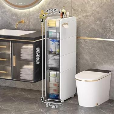 Imagem de Armário De Chão De Banheiro Unidade De Armazenamento Vertical Com Gavetas E Rodízios Transparentes, Organizador De Pia De Banho Estreito De Plástico, Armário De Papel Higiê, 4 Tier