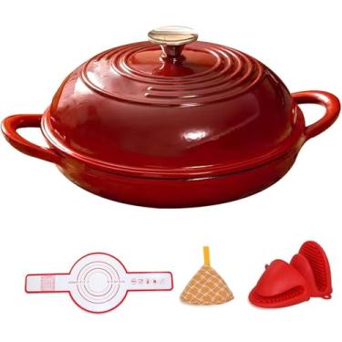 Imagem de Forno De Pão De Ferro Fundido Emeled Com Tampa 10.2" Pão Ps Forno Holandês Para Pão De Massa Fermentada Com Tapete De Silicone Para Assar