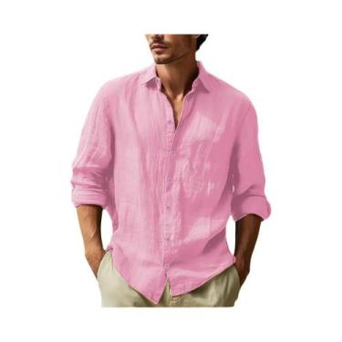 Imagem de Camisa Havaiana Masculina De Algodão E Linho Tamanho Grande Com Gola D