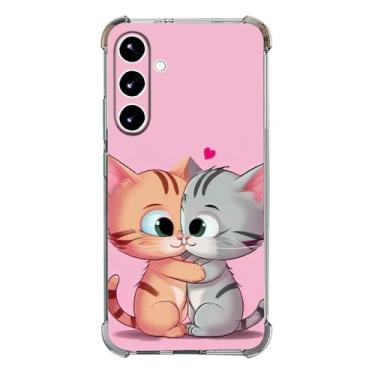 Imagem de Beaucov Capa para Galaxy S25 FE, gatos fofos se apaixonando, proteção contra quedas, à prova de choque, capa protetora de corpo inteiro TPU resistente a arranhões para Samaung Galaxy S25 FE