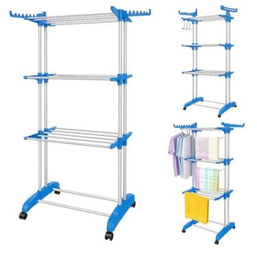Imagem de Varal de Chão de 3 Andares Dobrável VERTICAL - Design 2025, Mais Resistente e Reforçado - Varal de Roupas Grande com Varetas e Abas Retrátil Premium