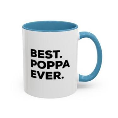 Imagem de Caneca de café Poppa Accent – Caneca engraçada de cerâmica para pai, presente de 325 ml para pais, avôs ou papai - Ideia de presente de aniversário e Natal (azul claro, 325 ml)