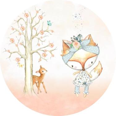 Imagem de Painel de Tecido Sublimado Redondo Raposinha Aquarela Bosque Rosa c/ E