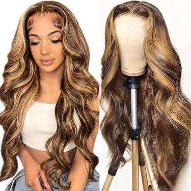 Imagem de Peruca frontal de renda QUANDIAN Body Wave 40cm Honey Blonde 180%