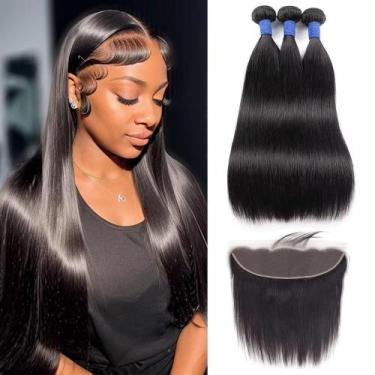 Imagem de Pacotes de cabelo + Frontal 26 28 30 cm c/ 20 cm 100% cabelo brasileir