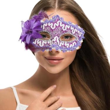Imagem de Máscara Cobertura Olhos Strass e Flor Festa Show Baile Gala Eventos Fe