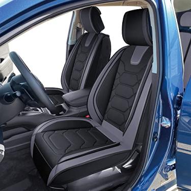 Imagem de OASIS AUTO Capa de assento de couro PU de ajuste personalizado compatível com Subaru Forester Outback Legacy Impreza Crosstrek (conjunto completo, cinza)