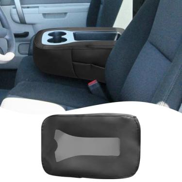 Imagem de QianBao Capa de apoio de braço de couro compatível com Chevrolet Tahoe Suburban Silverado, GMC Sierra Yukon 2007-2014 (console de assento de salto) protetor de braço do console médio com design de