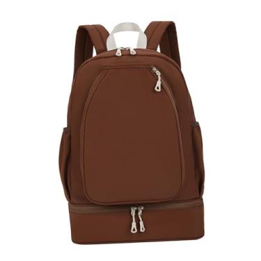 Imagem de kowaku Bolsa de tênis com compartimento para sapatos, mochila com bolso lateral, mochila de ginástica para badminton ao ar livre, Marrom